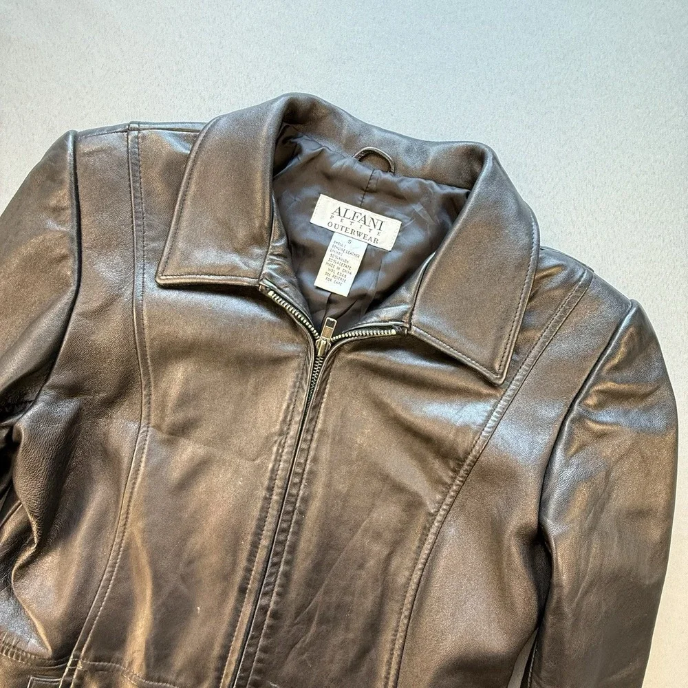Alfani Petite Outerwear Women's Small Soft Supple Leather Coat Jacket Full Zip - Picture 2 of 11